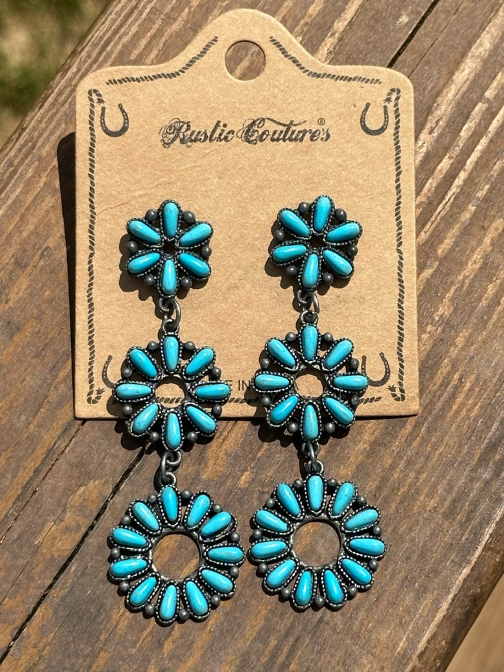 Rustic Couture Bohemian Metal Turquoise Earrings - NWT